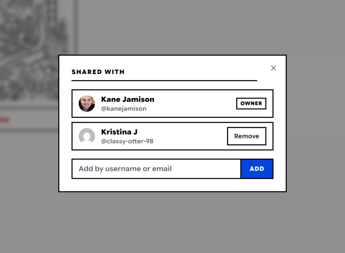 The Shared With dialog inviting a collaborator to a board